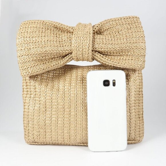 Fashionable Summer Straw Wristlet Wallet with Big Bowknot - Unique Gift Idea - Picture 4 of 8